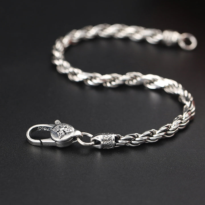 Pulsera de plata de ley 925 con Buddha Stones , Om Mani Padme Hum tibetano, doble Dorje Vajra, diseño trenzado, paz y amor