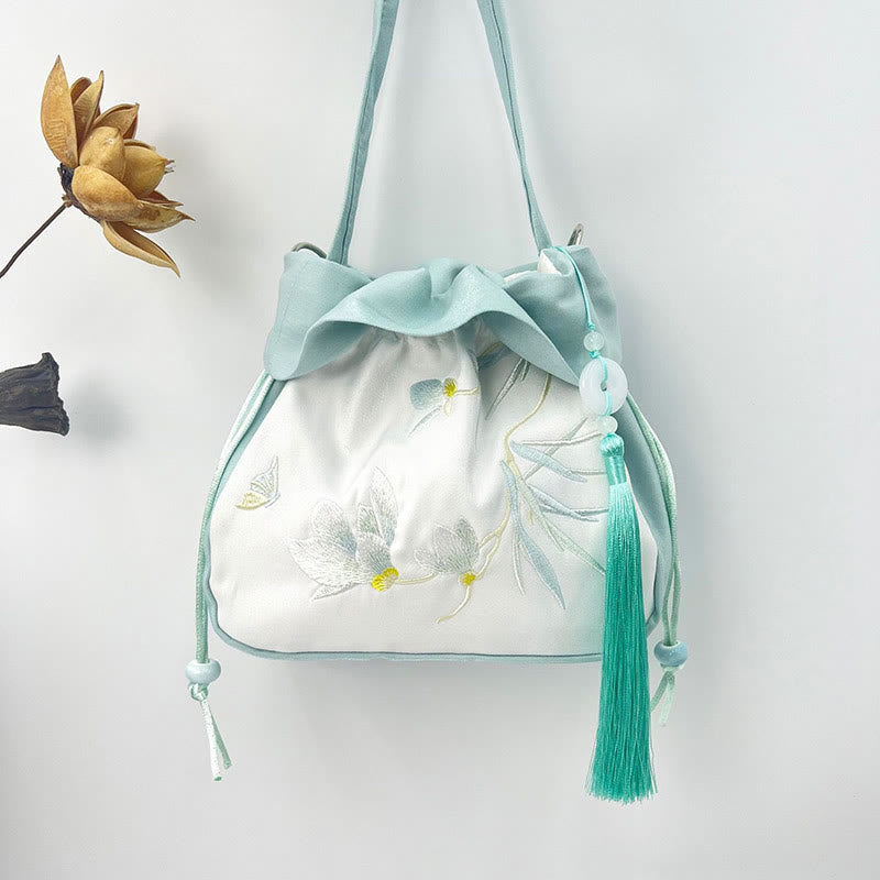 Buddha Stones Suzhou Bordado Camelia Magnolia Peonía Loto Seda Bolso Bandolera Bolso Bandolera Bolso