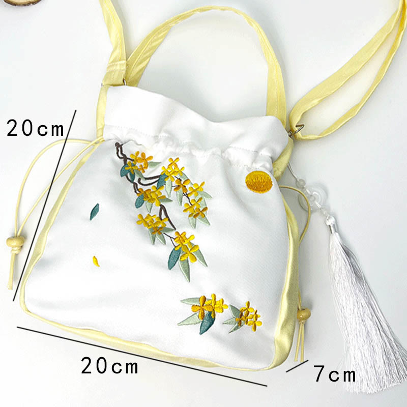 Buddha Stones bordado Osmanthus peonía uva gato algodón lino bolso bandolera bolso de hombro bolso