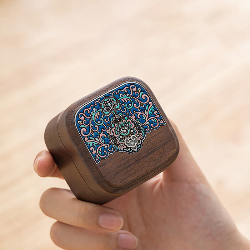 Caja de regalo de madera de hoja de caja de almacenamiento de joyería de anillo de madera de nogal negro hecha a mano Retro