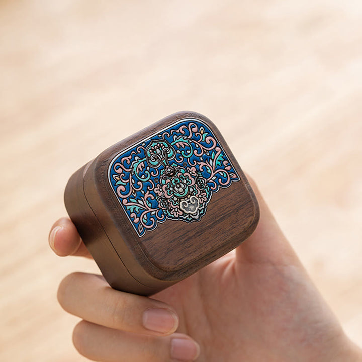Caja de regalo de madera de hoja de caja de almacenamiento de joyería de anillo de madera de nogal negro hecha a mano Retro