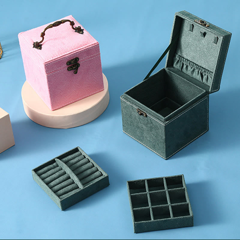 Caja organizadora de joyas con Buddha Stones, caja de almacenamiento de joyas de tres capas, caja de regalo de franela