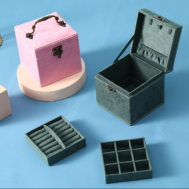 Caja organizadora de joyas con Buddha Stones, caja de almacenamiento de joyas de tres capas, caja de regalo de franela