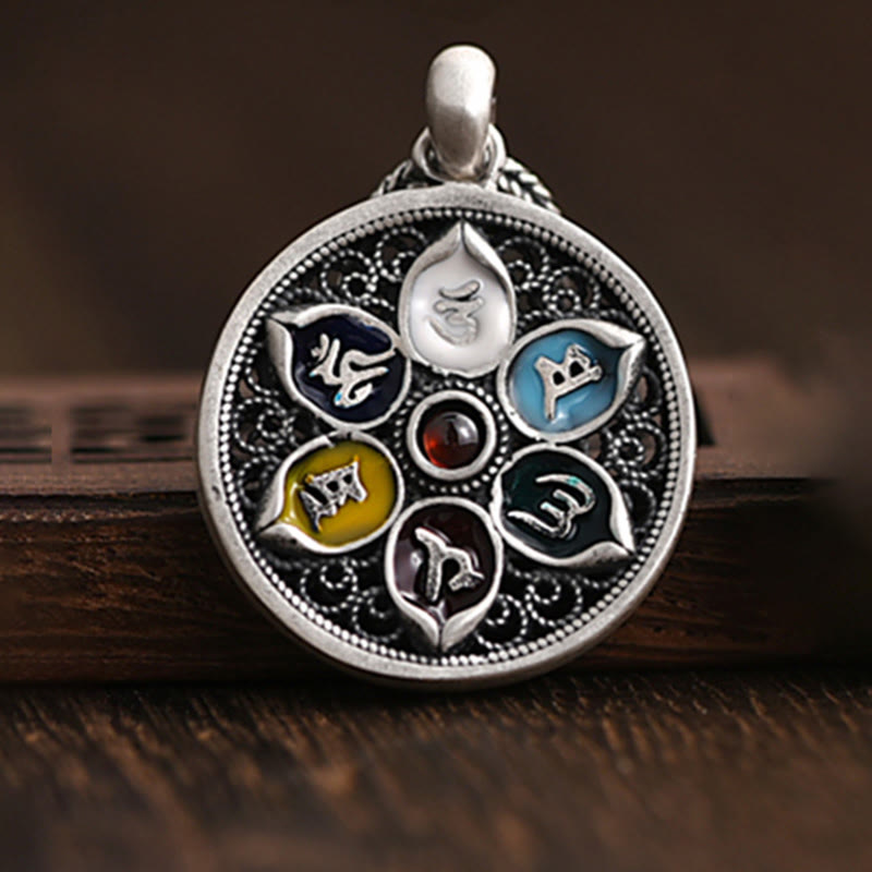 Collar con colgante de pureza de Om Mani Padme Hum tibetano con Buddha Stones - image 1