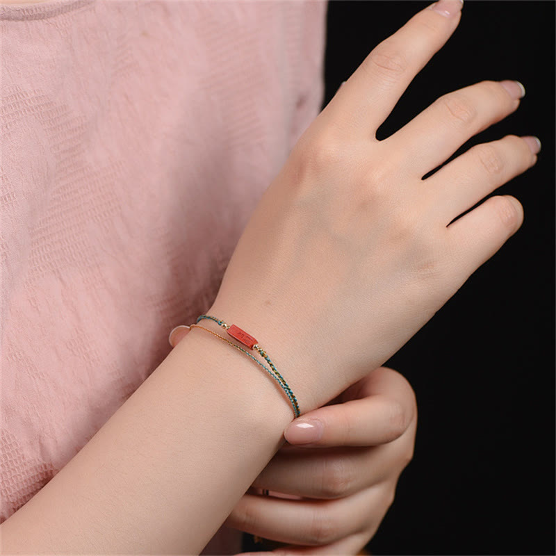 Pulsera de doble capa trenzada con Buddha Stones hechas a mano con cinabrio como uno desea bendición