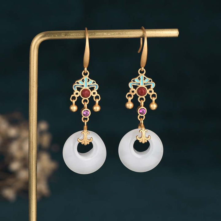 Pendientes colgantes de bendición de jade blanco FengShui