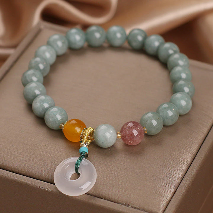 Pulsera de prosperidad con hebilla de paz, cuentas de cuarzo, fresa, Jade Natural, Buddha Stones