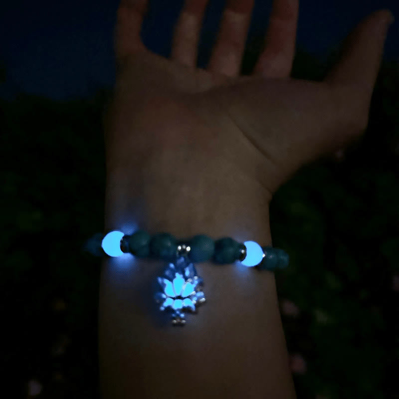 Pulsera de protección de loto con cuentas luminosas de piedra brillante turquesa tibetana de Buddha Stones
