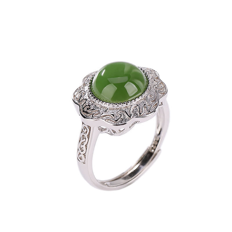 Anillo ajustable de la suerte con diseño de flor de jade cian hetiano de plata de ley 925 con Buddha Stones - image 5