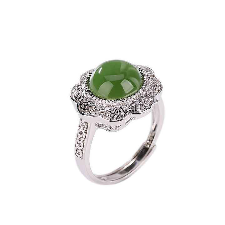 Anillo ajustable de la suerte con diseño de flor de jade cian hetiano de plata de ley 925 con Buddha Stones - image 5