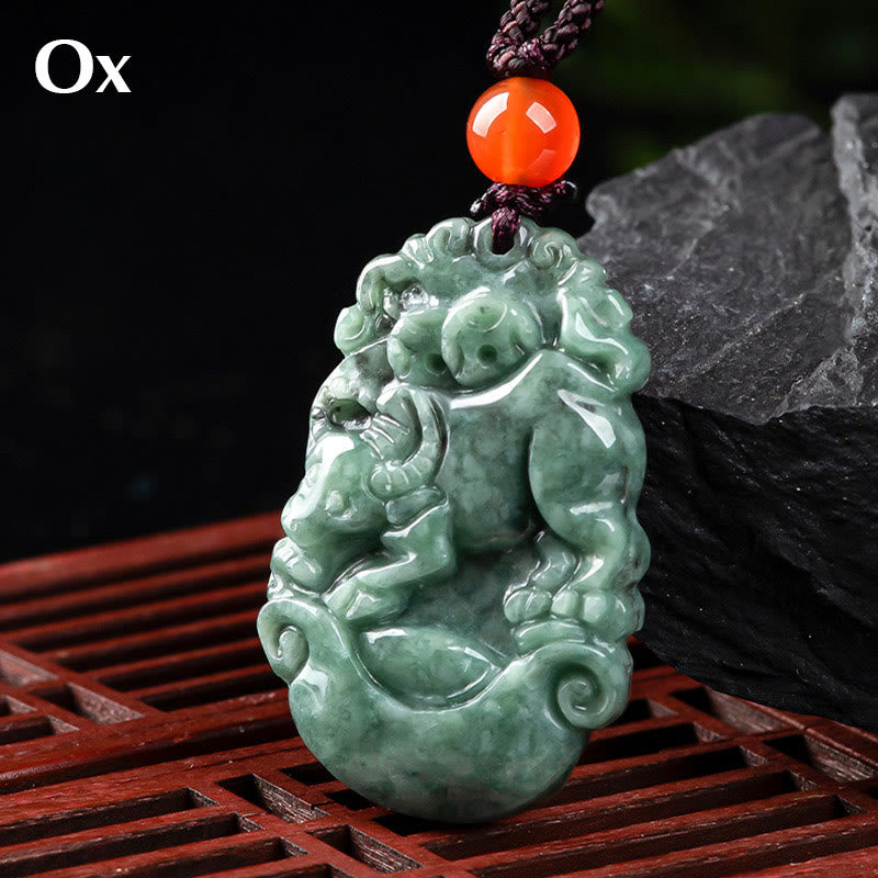 Colgante de collar de prosperidad del zodíaco chino con Buddha Stones de jade natural 12 - Buey - image 16