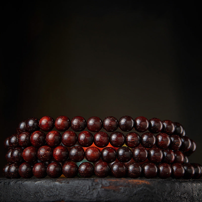 Buddha Stones zodiaco chino Buda Natal 108 cuentas Mala hoja pequeña sándalo rojo ágata roja pulsera de protección PiXiu