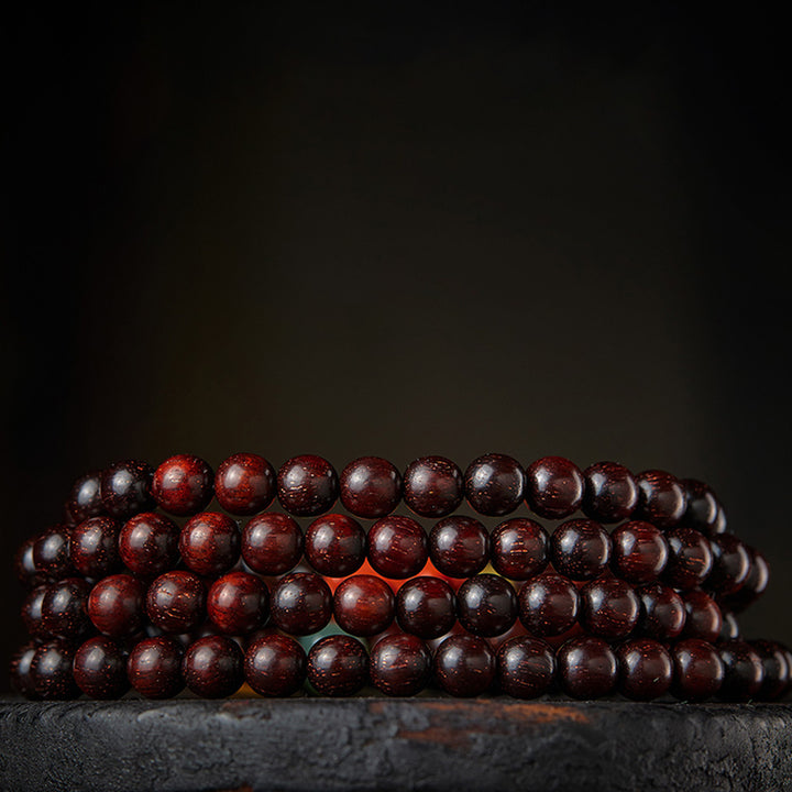 Buddha Stones zodiaco chino Buda Natal 108 cuentas Mala hoja pequeña sándalo rojo ágata roja pulsera de protección PiXiu