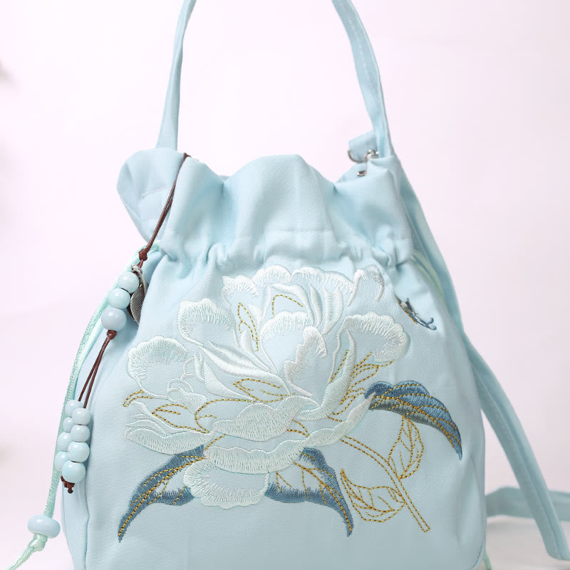 Buddha Stones Flores bordadas Wisteria Lily Algodón Lino Tote Bolso bandolera Bolso de hombro Bolso