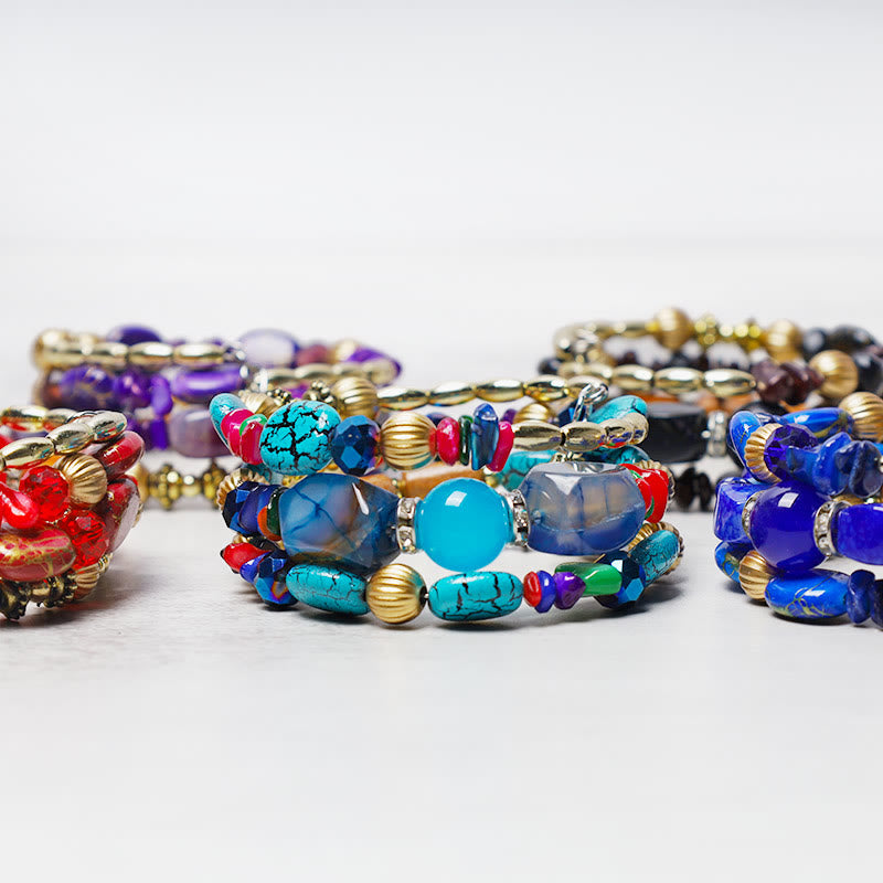 Pulsera de bendición con cuentas de ágata turquesa irregulares multicapa con Buddha Stones