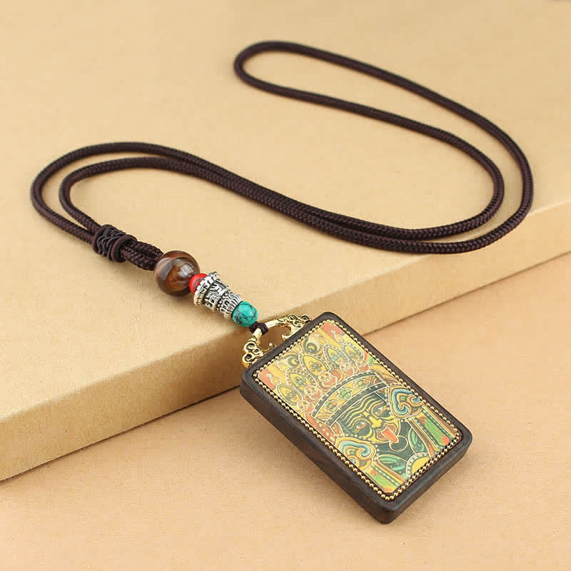 Colgante de collar de paz de ébano Thangka, dios de la riqueza del Tíbet, Buddha Stones - Zakiram Diosa de la Riqueza - image 2