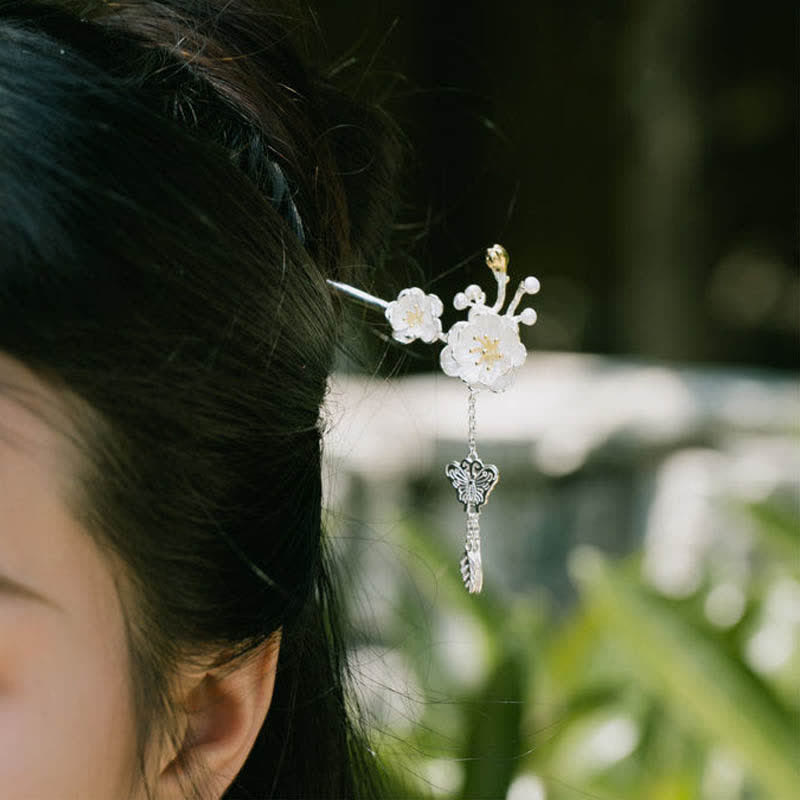 Horquilla con borlas de libertad y amor de mariposa, flor de ciruelo