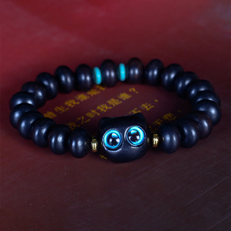 Pulsera de equilibrio de paz de gato encantador de cristal Liuli de madera de ébano con Buddha Stones - image 7