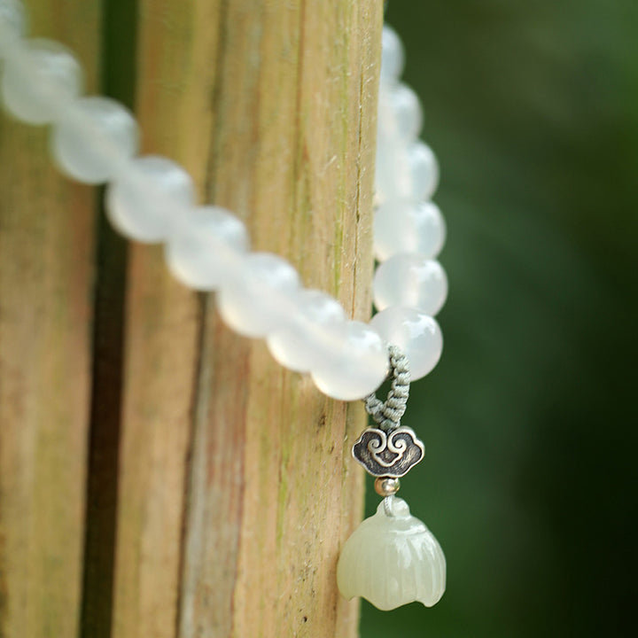 Pulsera de protección de loto de jade de ágata blanca