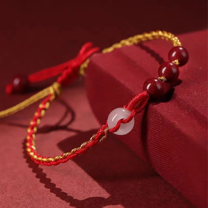 Pulsera de bendición con hebilla de paz de jade cinabrio natural con Buddha Stones