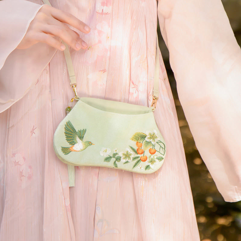 Buddha Stones suerte bordado loto Koi pez conejo flor Hanfu bolso bandolera bolso de hombro - Pez Koi Flores Y Pájaros - image 30