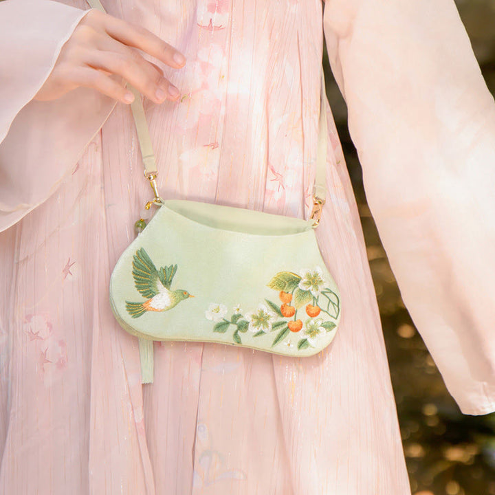 Buddha Stones suerte bordado loto Koi pez conejo flor Hanfu bolso bandolera bolso de hombro - Pez Koi Flores Y Pájaros - image 30