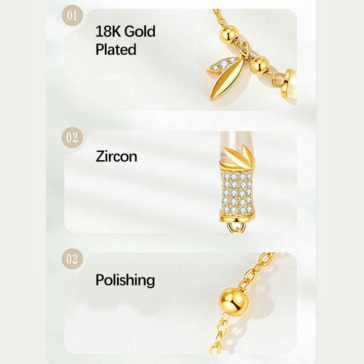 Pulsera de la suerte con hojas de circón de bambú y jade blanco chapada en oro de 18 quilates de plata de ley 925 con Buddha Stones - image 7