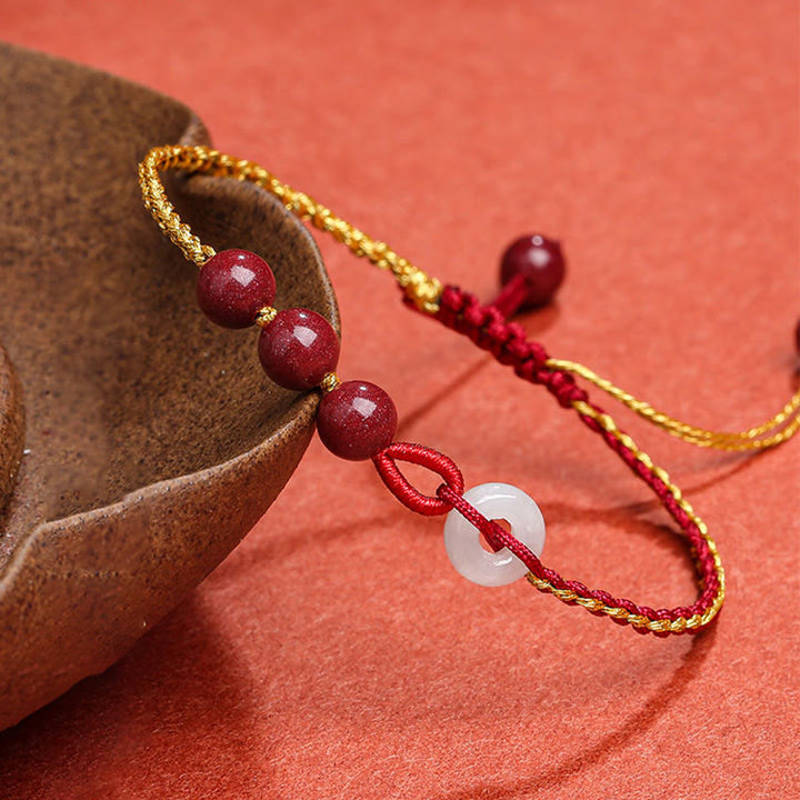 Pulsera de bendición con hebilla de paz de jade cinabrio natural con Buddha Stones