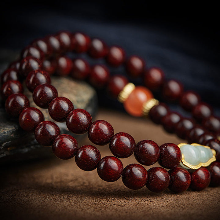 Buddha Stones Zodíaco Chino Buda Natal Hoja Pequeña Sándalo Rojo Jade Ágata Roja PiXiu Sooth Pulsera