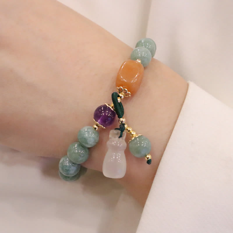 Pulsera curativa de cristal de amatista con hebilla de paz y deseo de calabaza de loto de jade cian