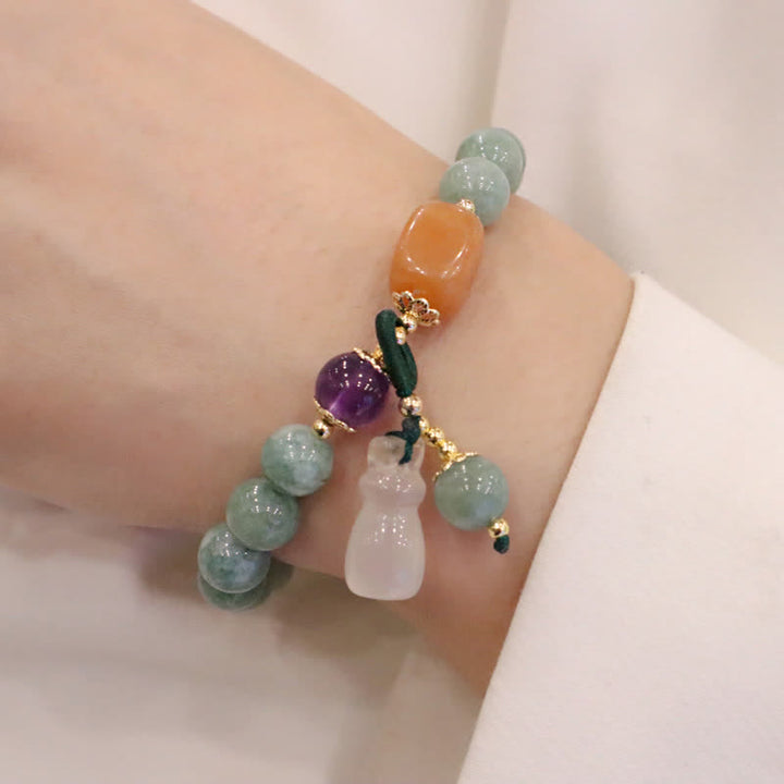 Pulsera curativa de cristal de amatista con hebilla de paz y deseo de calabaza de loto de jade cian