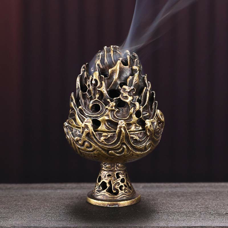 Quemador de incienso tibetano de aleación de cobre para meditación con patrón de montaña Mini