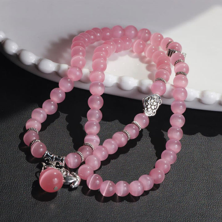 Pulsera de triple vuelta con soporte PiXiu de ojo de gato y Buddha Stones