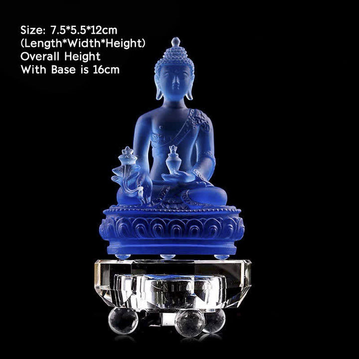 Buda medicinal hecho a mano Liuli Crystal Art Piece estatua de compasión decoración de oferta en casa y oficina - 7,5 x 5,5 x 12 cm - Buda de la Medicina y Base Luminosa - image 9