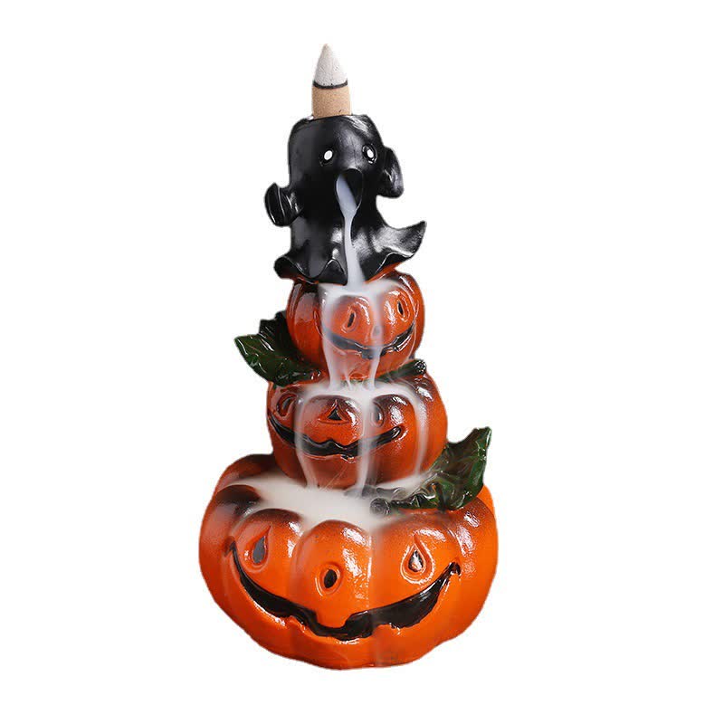 Quemador de incienso de fuente de humo de reflujo de resina fantasma de calabazas de Halloween Decoración