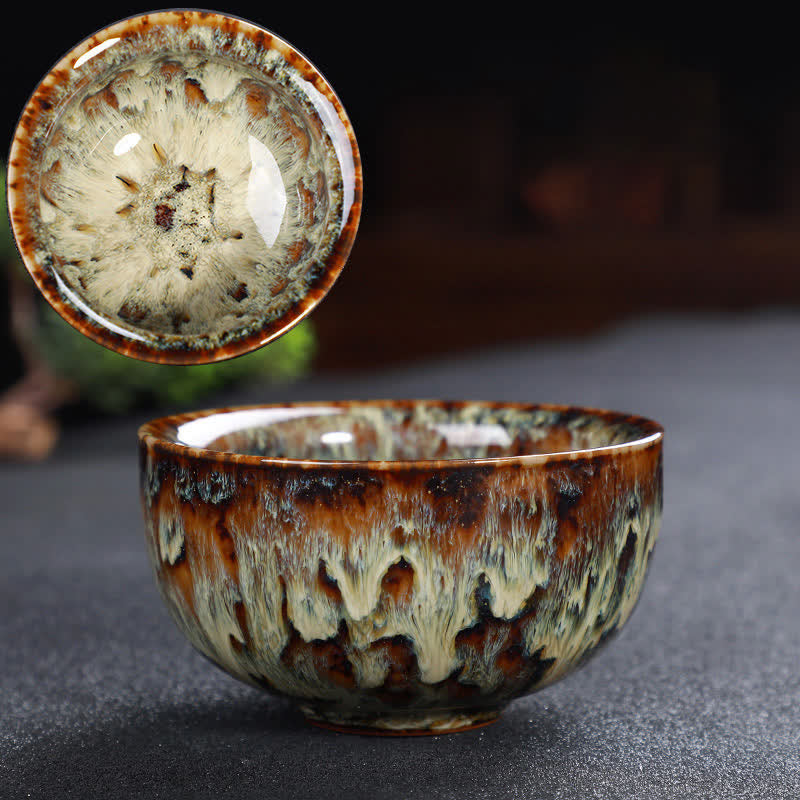 Tazas de té de cerámica coloridas con Buddha Stones para el hogar y la oficina - Trigo - image 85