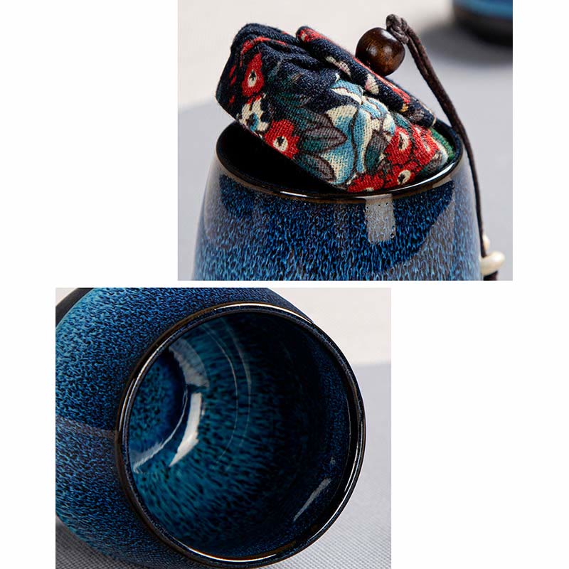 Juego de caja con bolsa de regalo portátil, tetera de cerámica de té Gongfu chino, Color degradado en azul, Buddha Stones - image 12