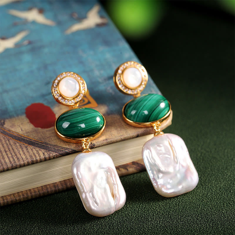 Pendientes colgantes de sabiduría curativa de malaquita, Perla Barroca Natural de Plata de Ley 925 con Buddha Stones