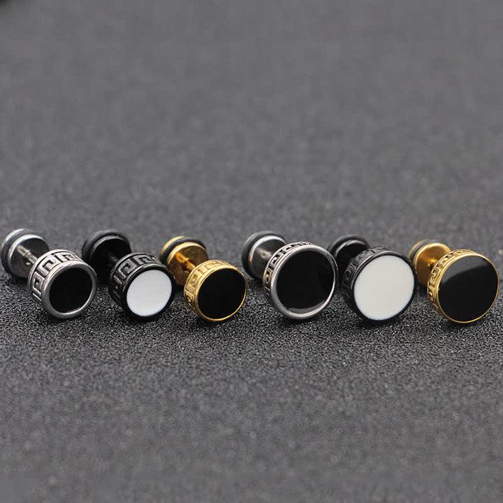 Pendientes redondos de equilibrio de acero titanio para hombre con Buddha Stones
