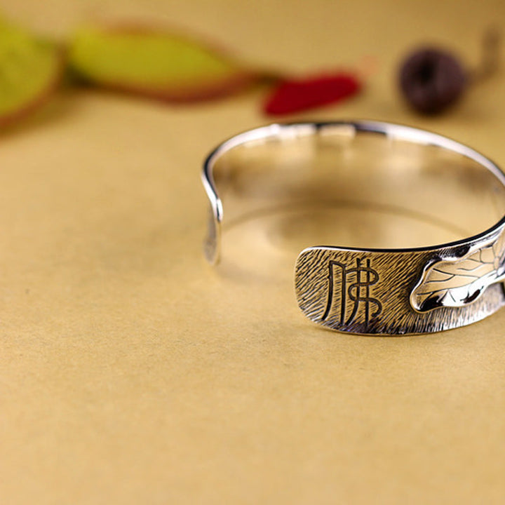Pulsera ajustable con diseño de flor de loto de plata de ley 925 con Buddha Stones