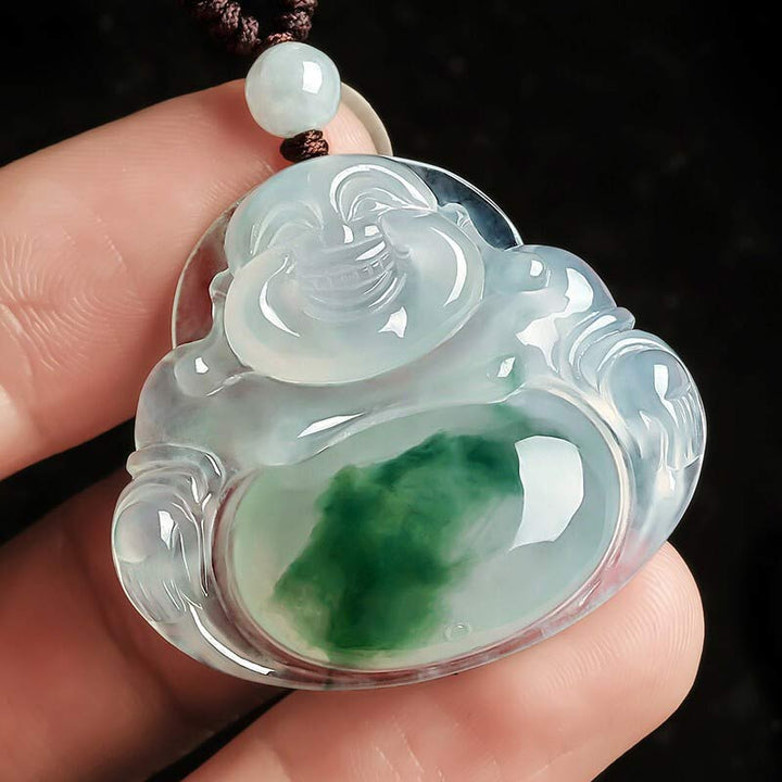 Colgante de collar de suerte de jade cian de Buda