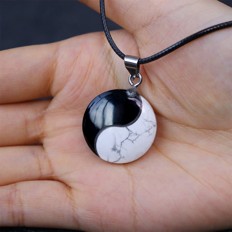 Buddha Stones Natural obsidiana negra turquesa blanca Yin Yang transformación collar con colgante de cuerda