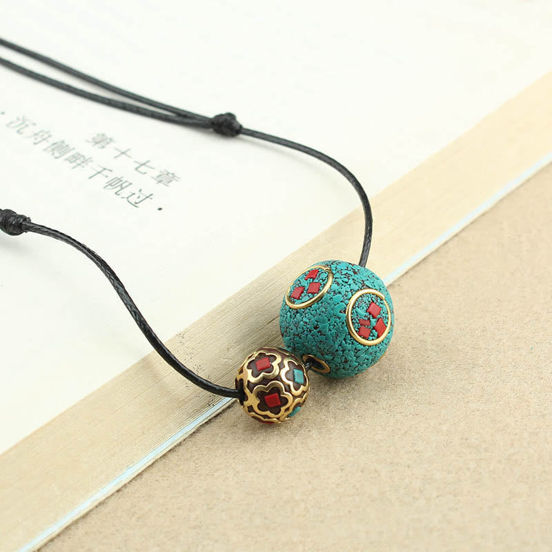 Colgante de collar de fuerza de protección de cuentas dobles de turquesa tibetana con Buddha Stones - Turquesa(Purificación♥Protección) - image 0