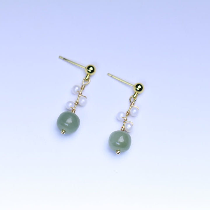 Pendientes colgantes con forma de gota de la suerte, chapados en oro de 14 quilates, con patrón de flores de jade hetiano