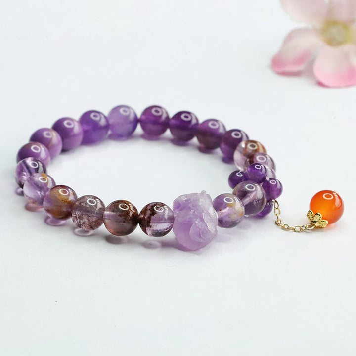 Pulsera de conciencia espiritual con Buddha Stones, amatista natural, púrpura, piedra fantasma