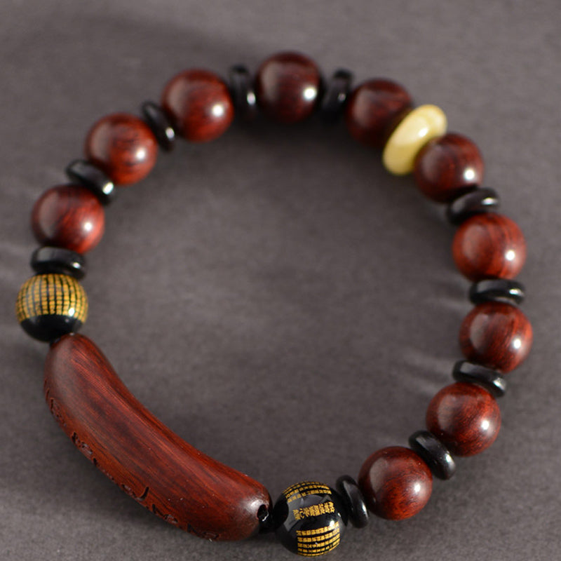 Pulsera de protección grabada con Buddha Stones, hoja pequeña, sándalo rojo, Om Mani Padme Hum