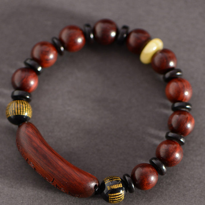 Pulsera de protección grabada con Buddha Stones, hoja pequeña, sándalo rojo, Om Mani Padme Hum