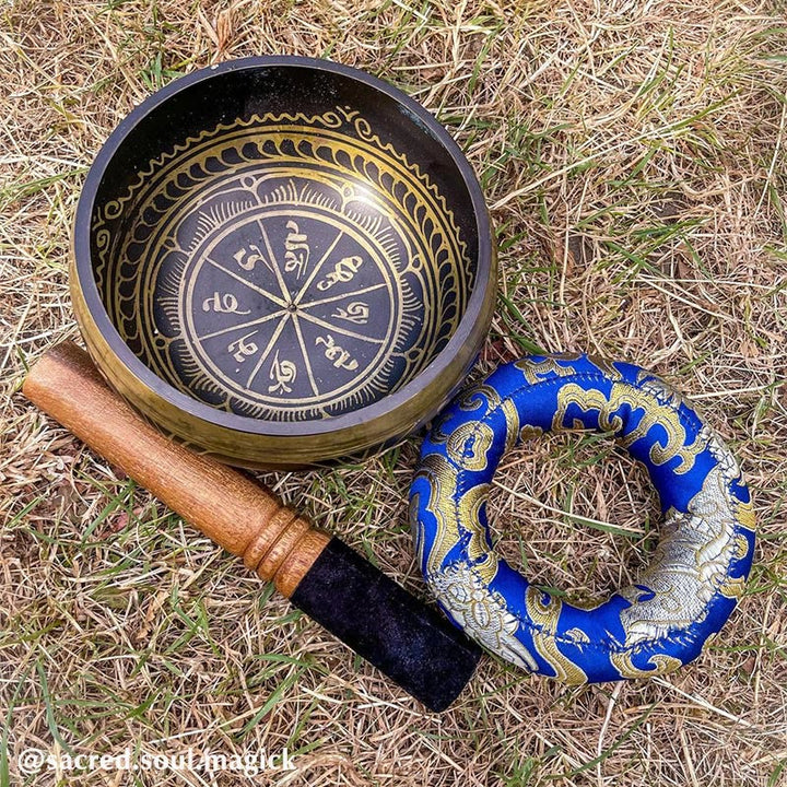 Cuenco con sonido de meditación tibetana, Buddha Stones , hecho a mano, para curación y atención plena, protección, juego de cuencos para cantar