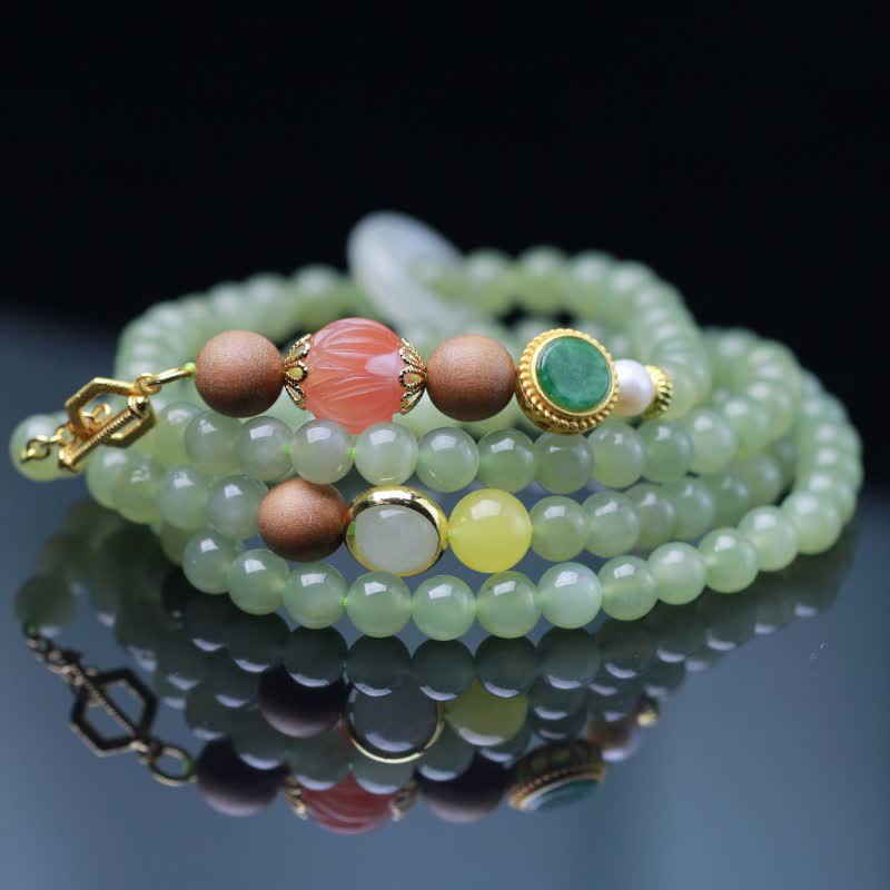 Pulsera de abundancia de suerte de ágata roja de loto ámbar de jade hetiano natural