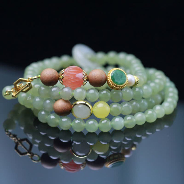 Pulsera de abundancia de suerte de ágata roja de loto ámbar de jade hetiano natural